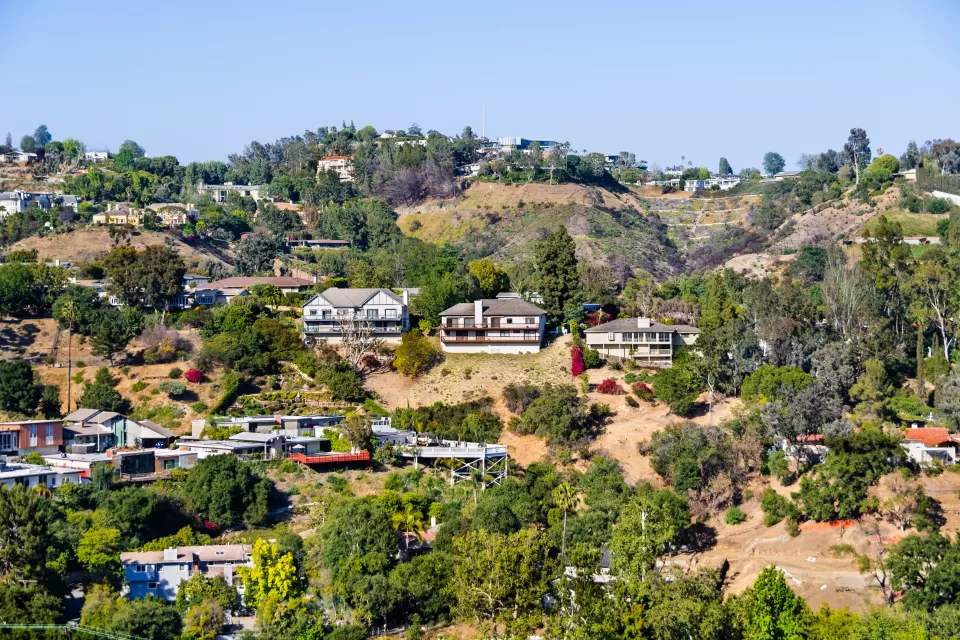 Large single-family homes on hillside in Los Angeles, California